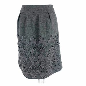 Darling London Charcoal Wool-Blend Lace-Trim Skirt (XS) | Winter Boutique Chic